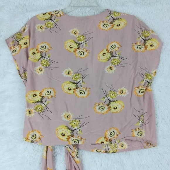 Madewell Womens Wrap Top Pink Floral Cap Sleeve Surplice Neck Side‎ Tie L - Picture 2 of 9
